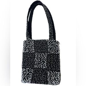 Get Wired Black & White Beaded Wired Shoulder Bag Purse Preowned